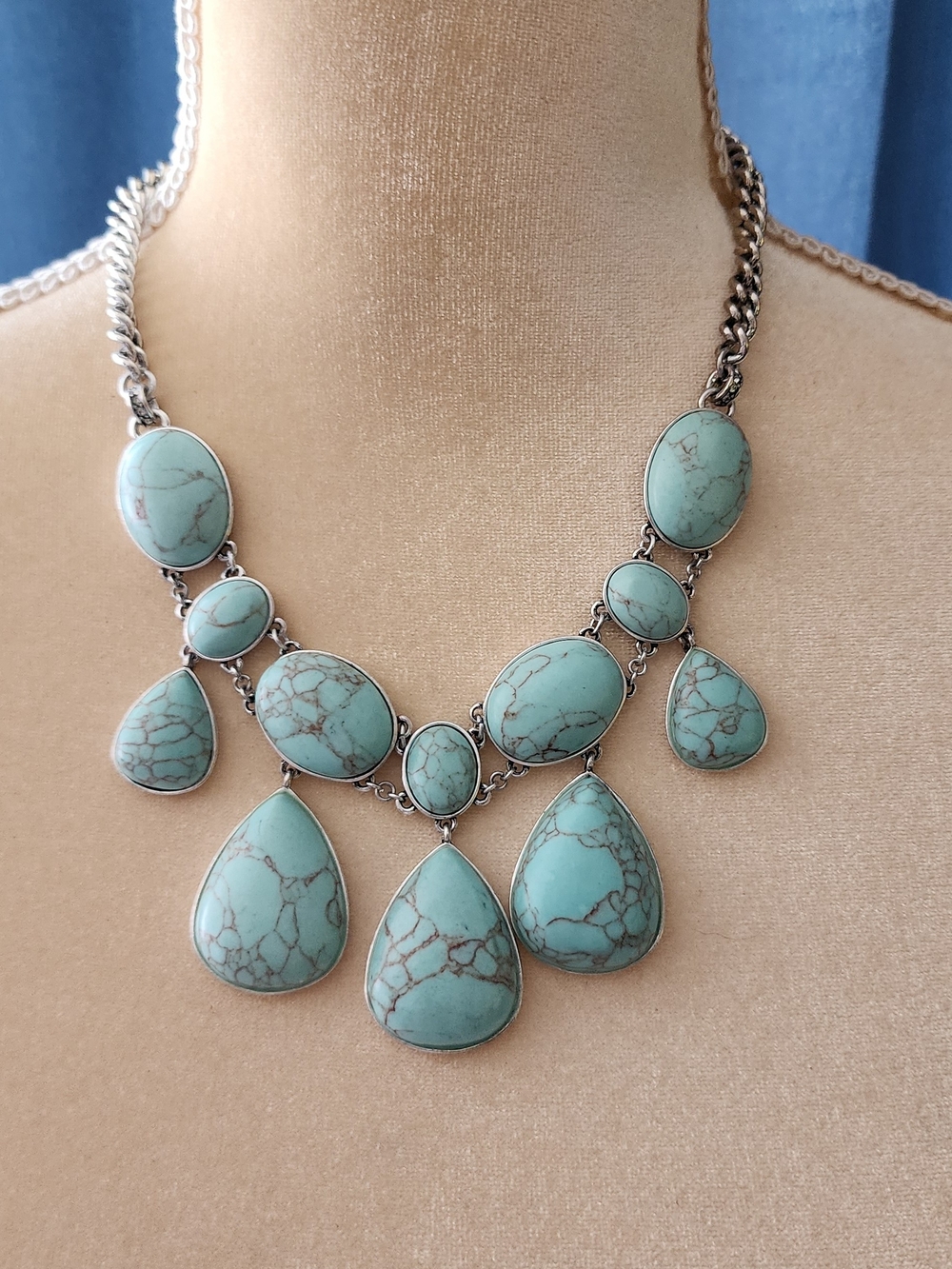 Fossil Turquoise Statement Teardrop Necklace
